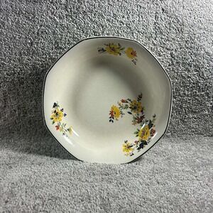 Homer‎ Laughlin Octagonal Bowl Cream Yellow Floral Vintage USA